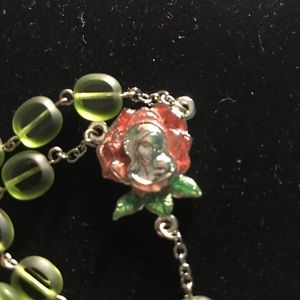 Hand made rosary with green beads 🌹 cross/emblem